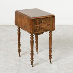 Double Faced Bookmatched Walnut Louis Philippe Side Table with Drop Leaves