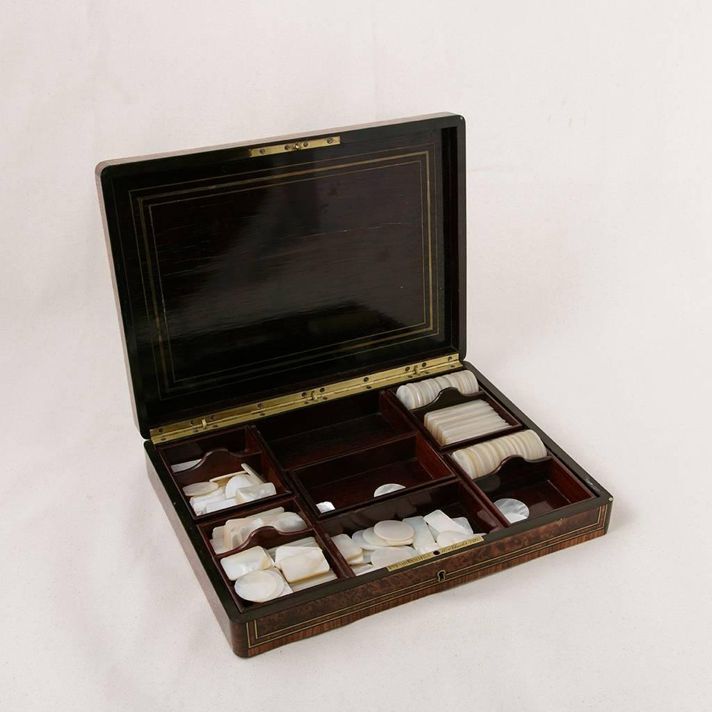 Rare Signed Paul Sormani Marquetry Game Box with Mother-of-Pearl Gambling Chips  In Good Condition In Fayetteville, AR