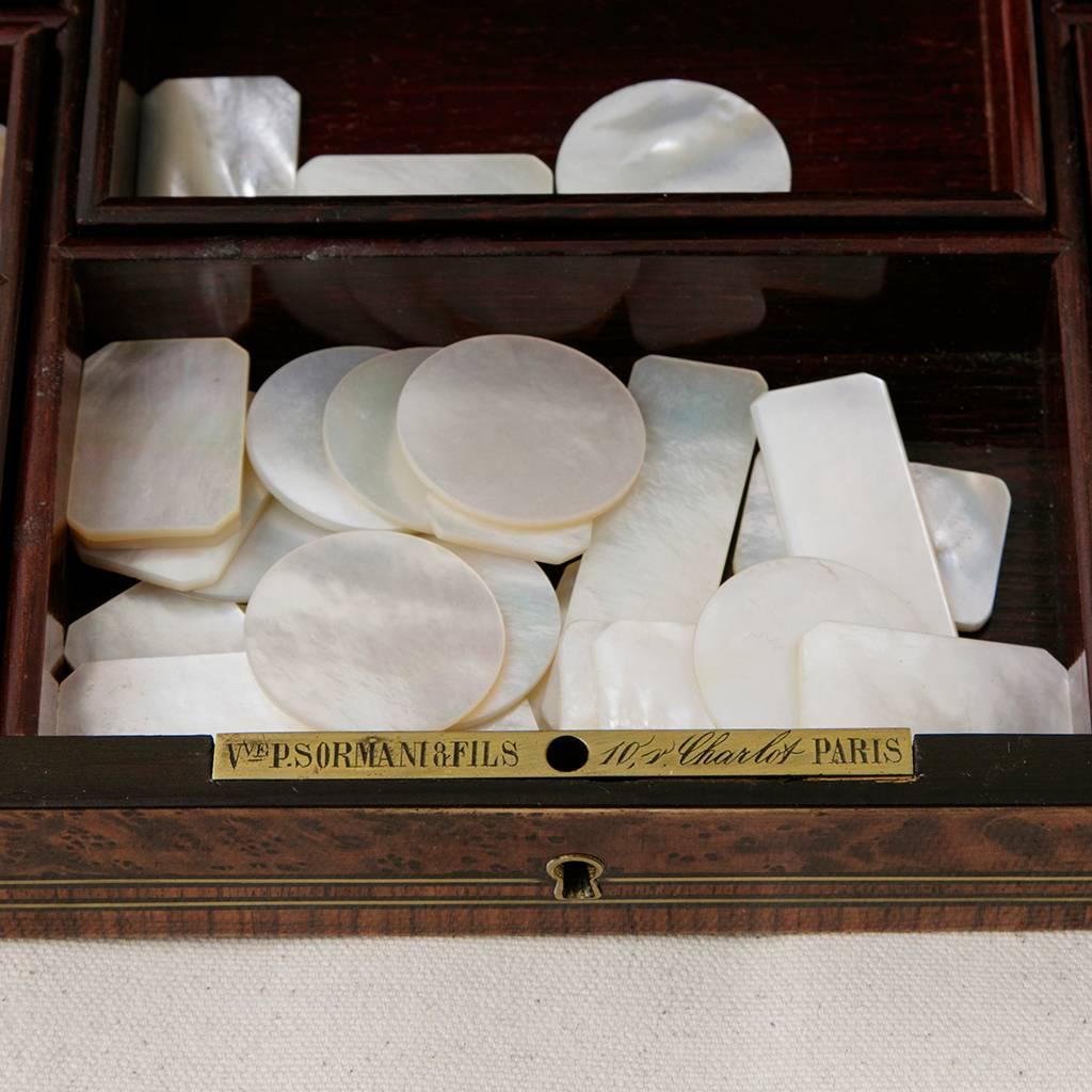 Rare Signed Paul Sormani Marquetry Game Box with Mother-of-Pearl Gambling Chips In Good Condition In Fayetteville, AR