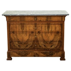 Mid-19th Century French Louis Philippe Period Book Matched Walnut Chest, Marble