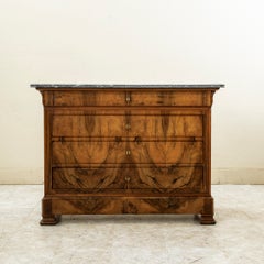 Mid-19th Century French Louis Philippe Period Book Matched Walnut Chest, Marble