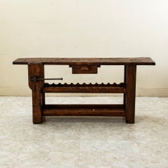 Early 20th Century French Oak Workbench, Console, Sofa Table, Wine Rack, Dry Bar