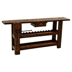 Banco de trabajo, consola, mesita de sofá, botellero y mueble bar de roble francés de principios del siglo XX