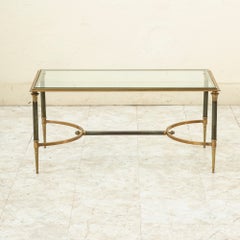 Mid-20th Century French Maison Jansen Brass, Steel and Glass Coffee Table