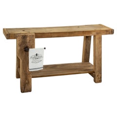 Early 20th Century French Bleached Oak Workbench, Sofa Table, Console with Vise