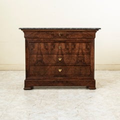 Mid-19th Century French Louis Philippe Period Burl Walnut Chest, Commode, Marble