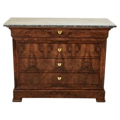 Mid-19th Century French Louis Philippe Period Burl Walnut Chest, Commode, Marble