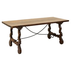Mesa de comedor de estilo renacentista español de principios del siglo XX, de roble y hierro forjado a mano