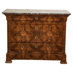Mid-19th Century French Louis Philippe Period Burl Walnut Commode, Chest