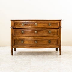 19th Century French Louis XVI Style Walnut Bow Front Commode or Chest of Drawers