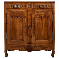 19th Century French Hand Carved Apple Wood Bassette, Armoirette, or Tall Buffet