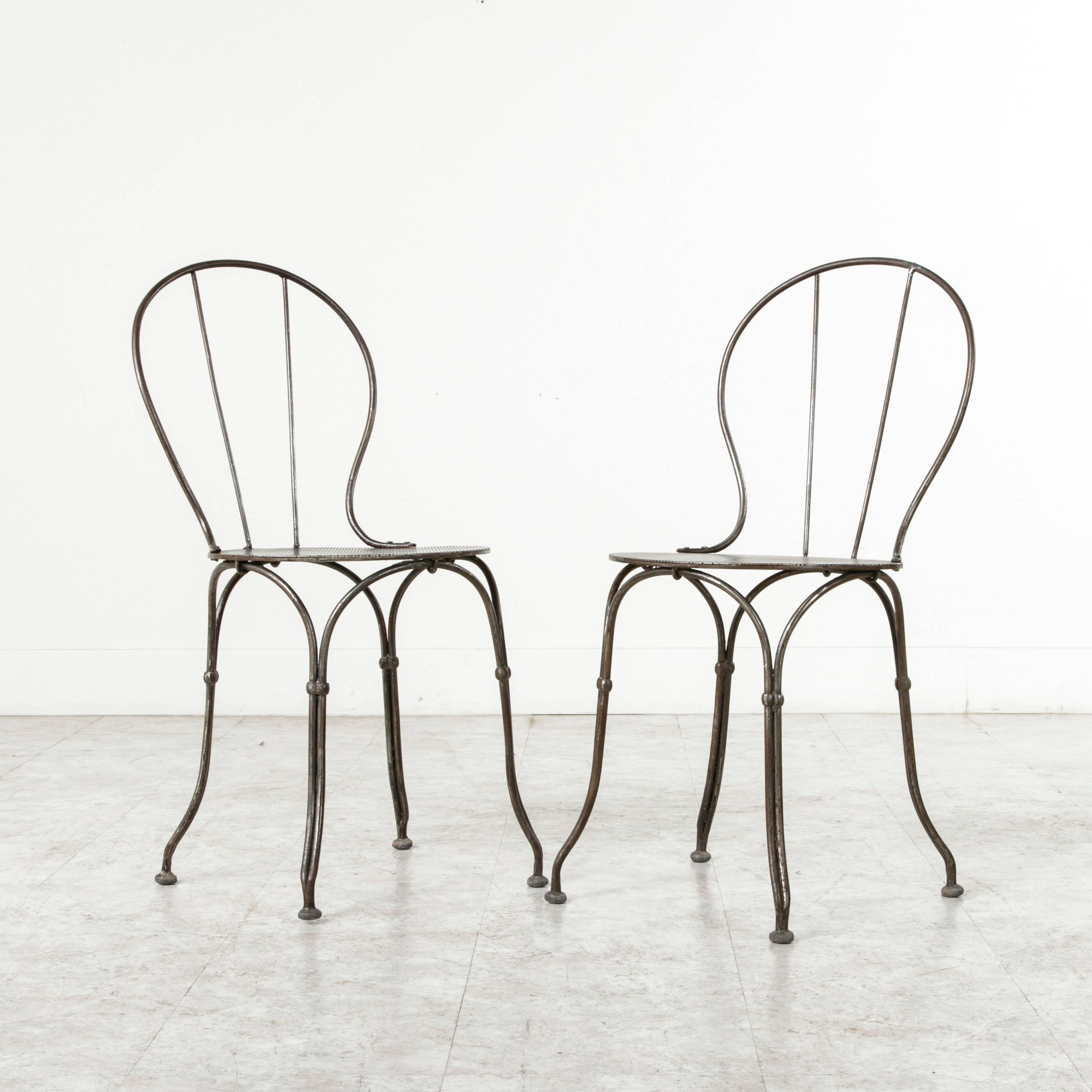 Pair of Late 19th Century Iron Garden Chairs with Pierced Seats 3