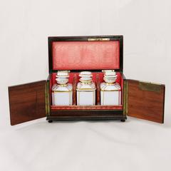 19th Century French Napoleon III Black Lacquer Liqueur Box with Bronze Inlay