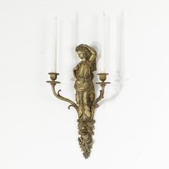Large Napoleon III Period French Bronze Wall Sconce of Classical Female Figure