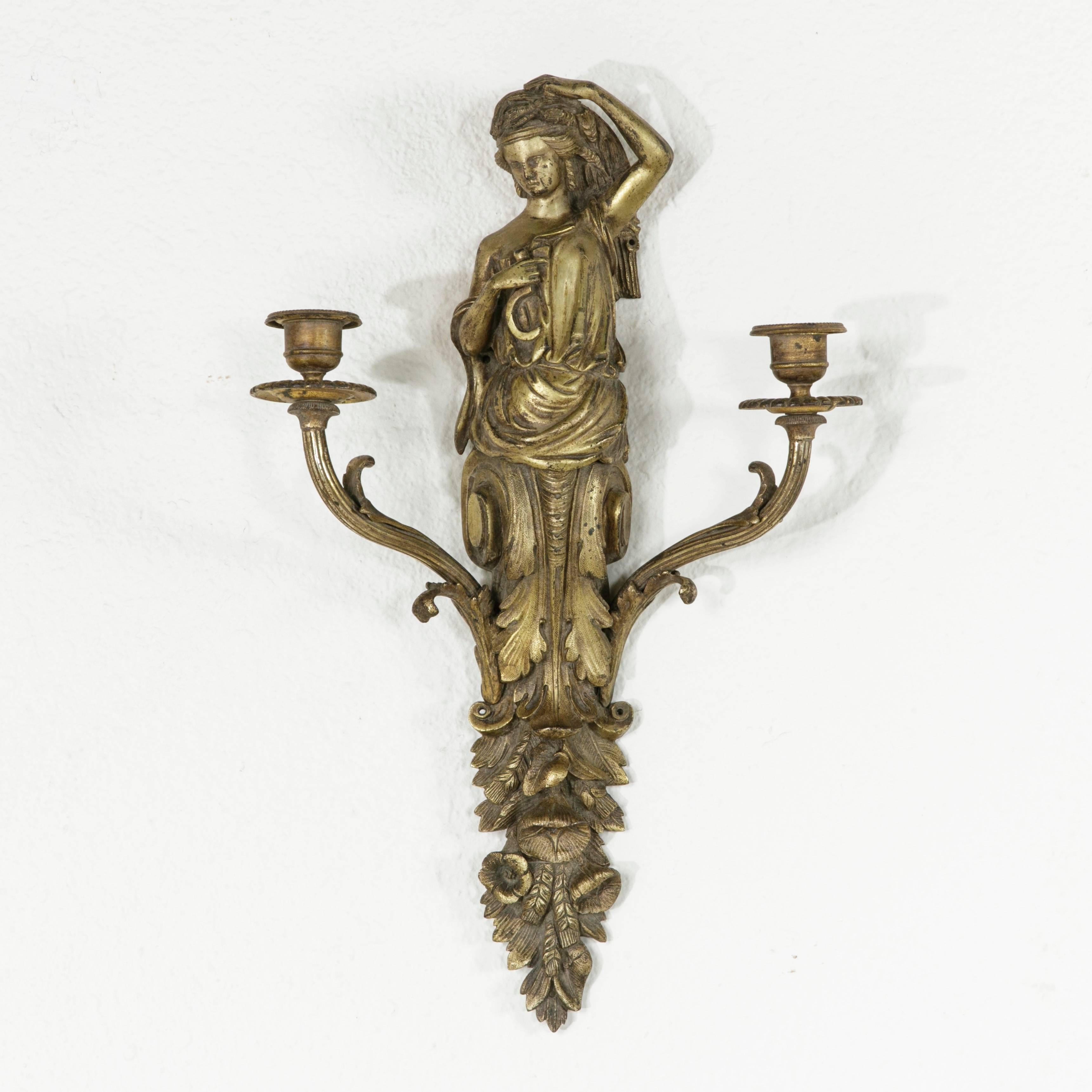 Mid-19th Century Large Napoleon III Period French Bronze Wall Sconce of Classical Female Figure  For Sale