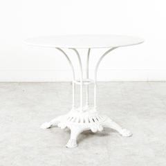 19th Century French Paris Round White Bistro Table with Cast Iron Base Metal Top