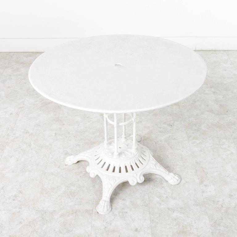 19th Century French Paris Round White Bistro Table with Cast Iron Base