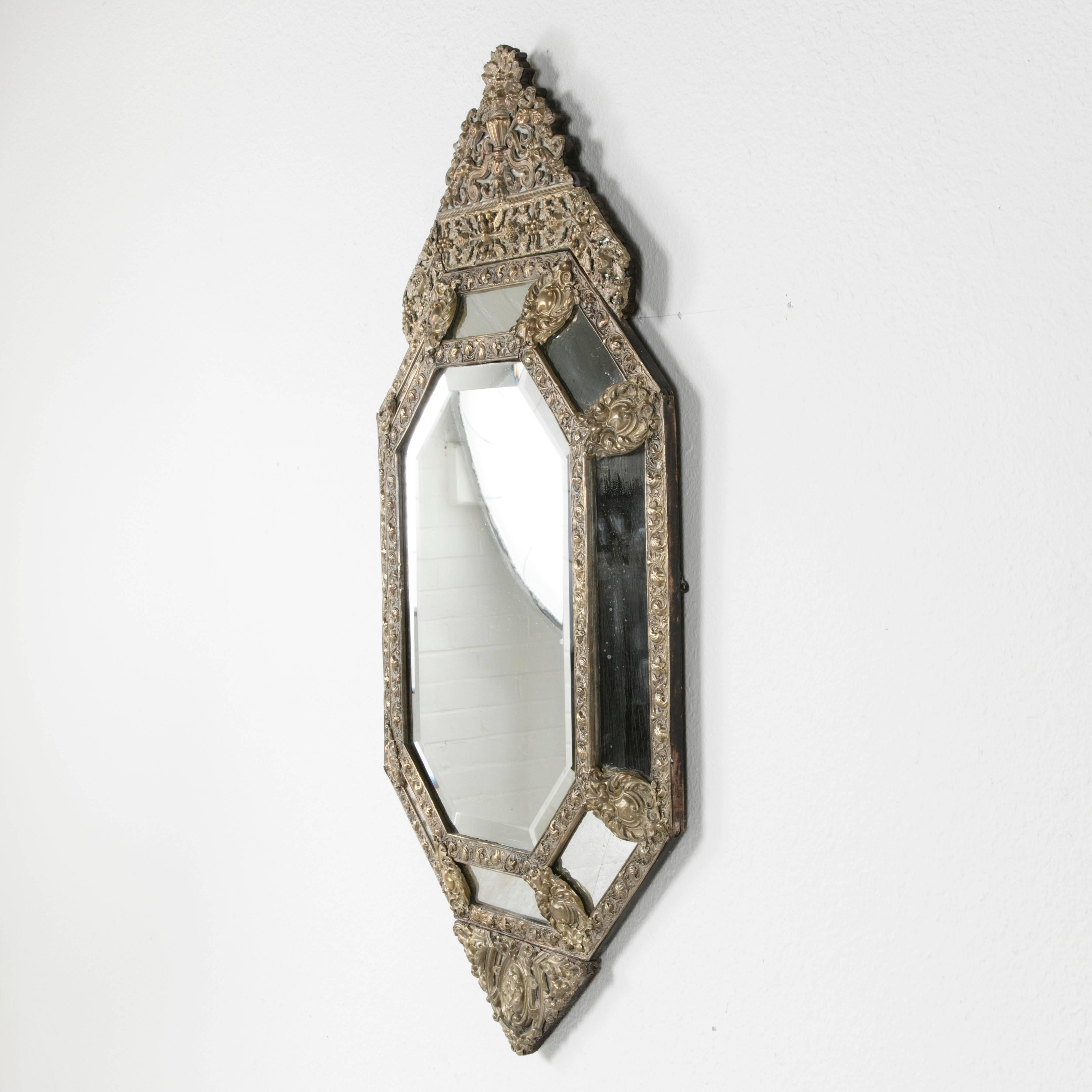 Large Napoleon III Period Bronze Repoussé Cushion Mirror with Octagonal Frame 3