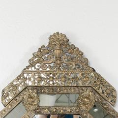 Large Napoleon III Period Bronze Repoussé Cushion Mirror with Octagonal Frame