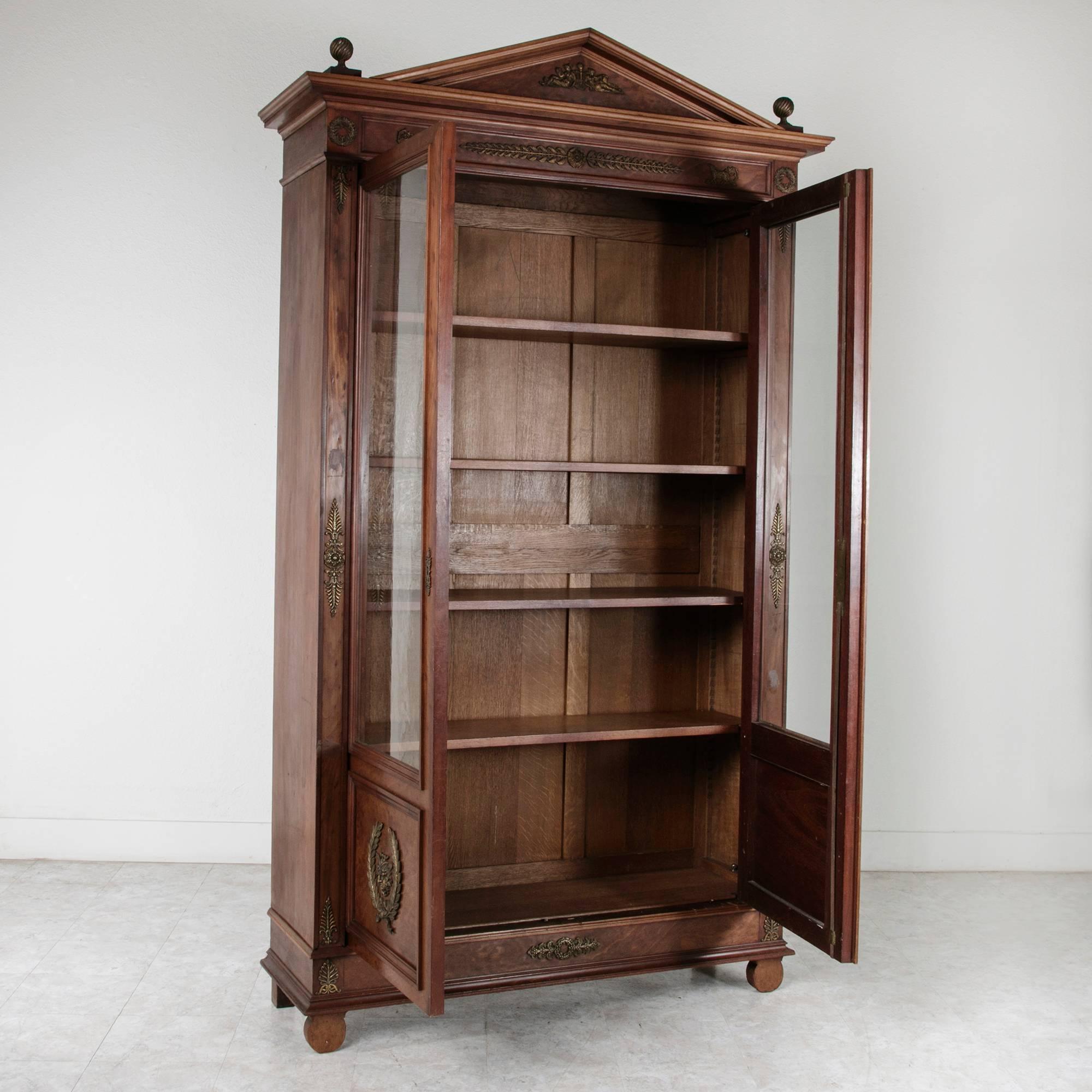 Tall Directoire and Empire Plum Pudding Mahogany Bibliotheque Bookcase Cabinet 4