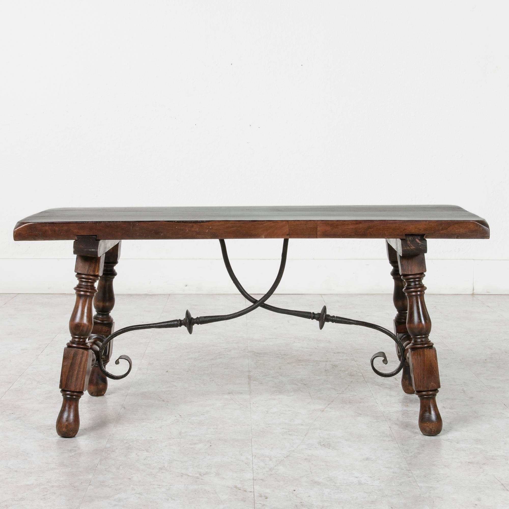 Spanish Renaissance Style Coffee Table or Bench with Hand Forged Iron Stretcher In Excellent Condition In Fayetteville, AR