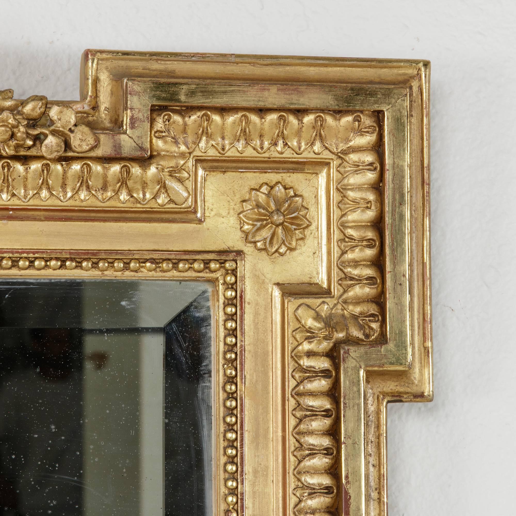 French Large 19th Century Louis XVI Style Giltwood Mirror with Original Beveled Glass