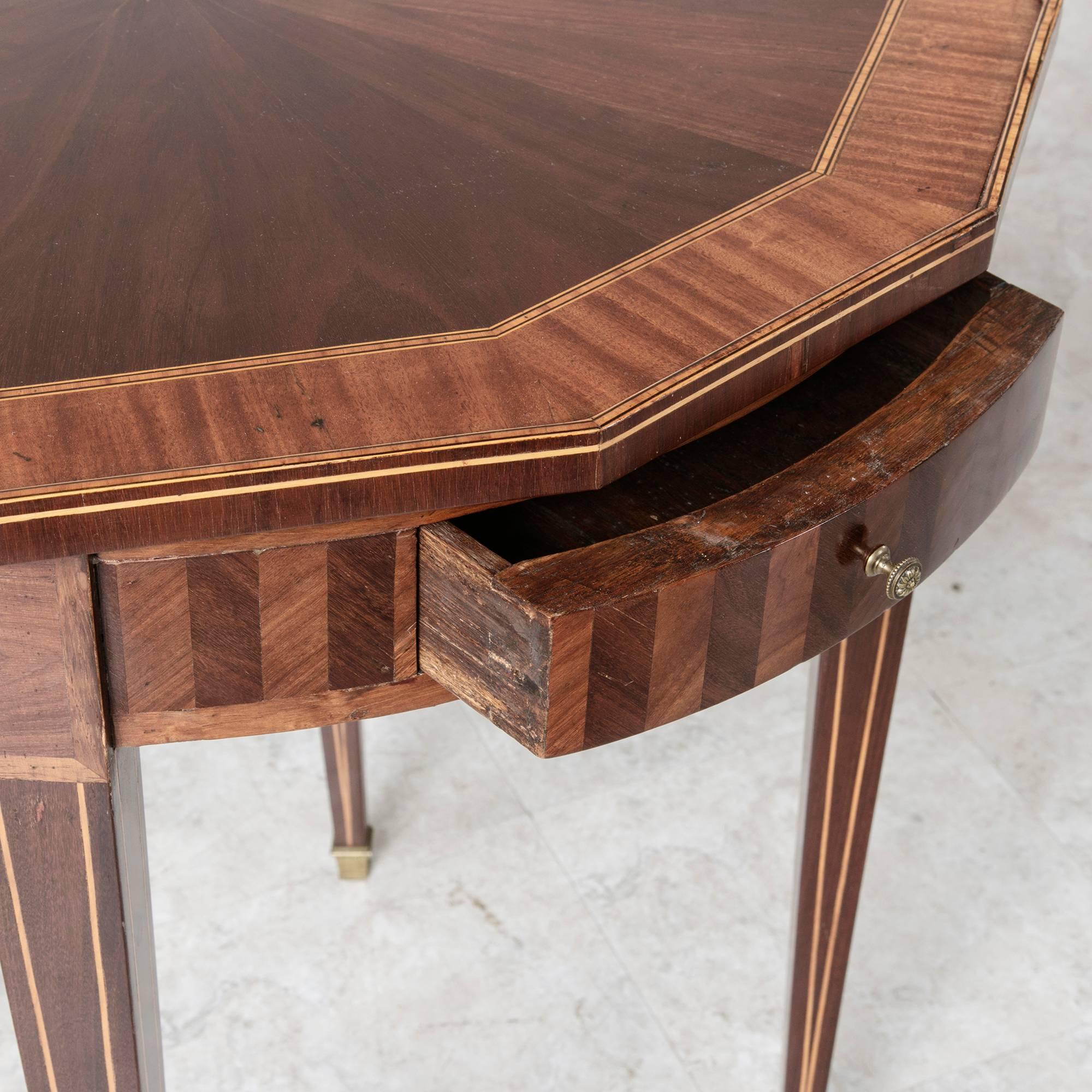 19th Century Louis XVI Style Marquetry Gueridon Side Table with Inlay 4