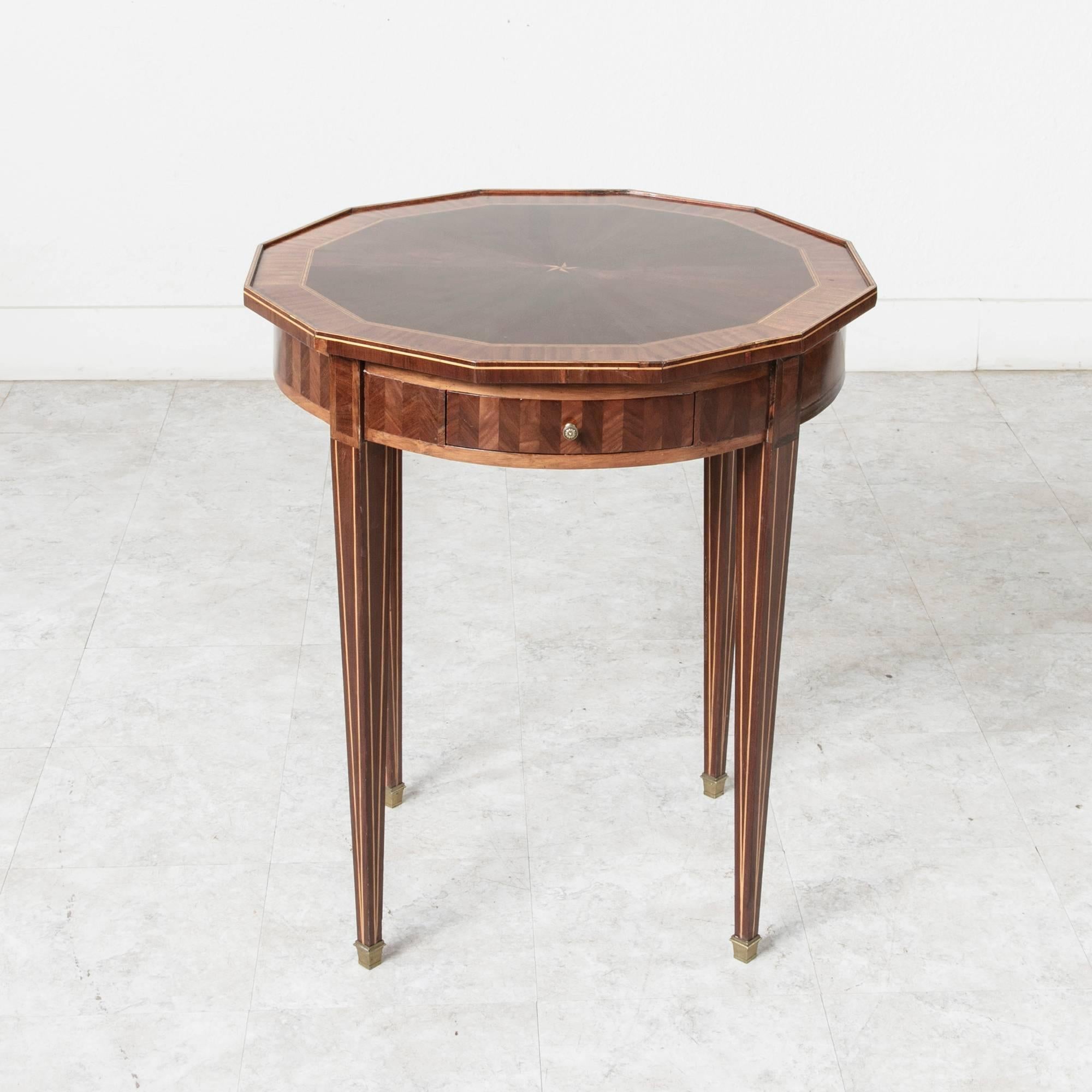 19th Century Louis XVI Style Marquetry Gueridon Side Table with Inlay 1