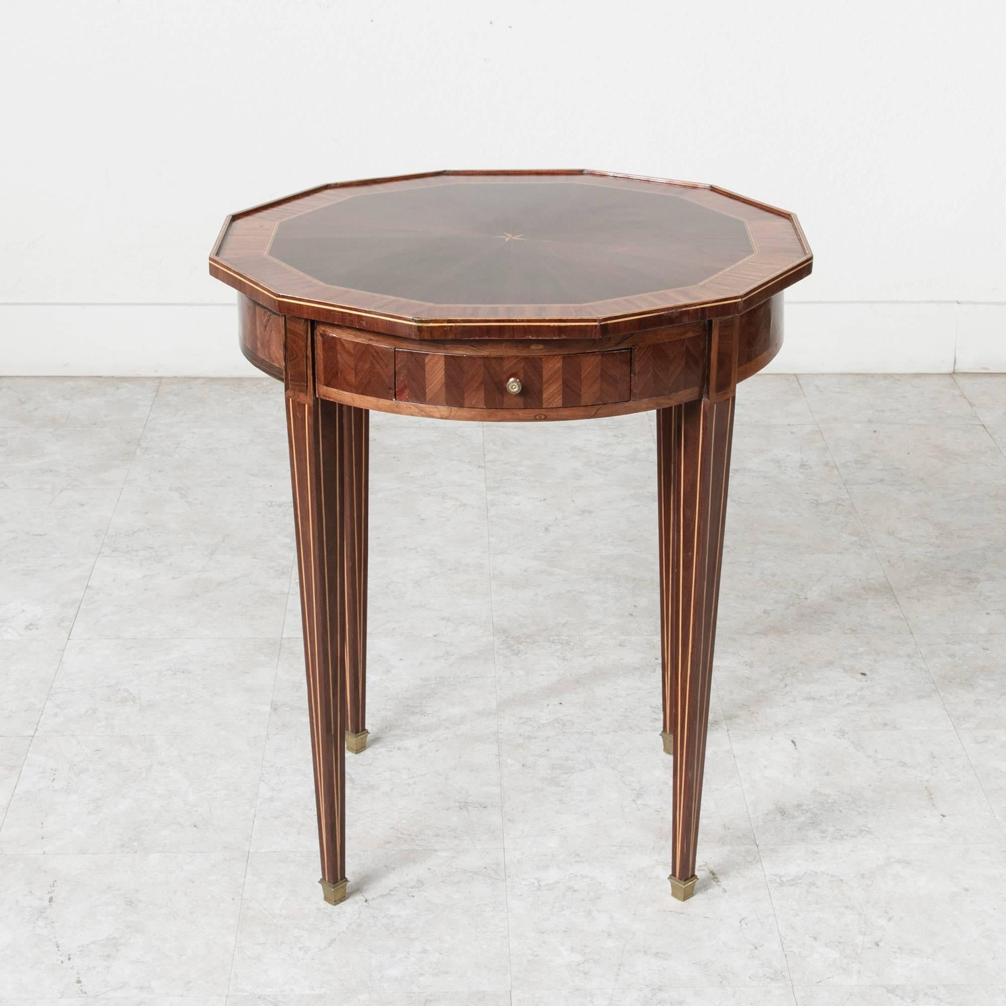 19th Century Louis XVI Style Marquetry Gueridon Side Table with Inlay 2