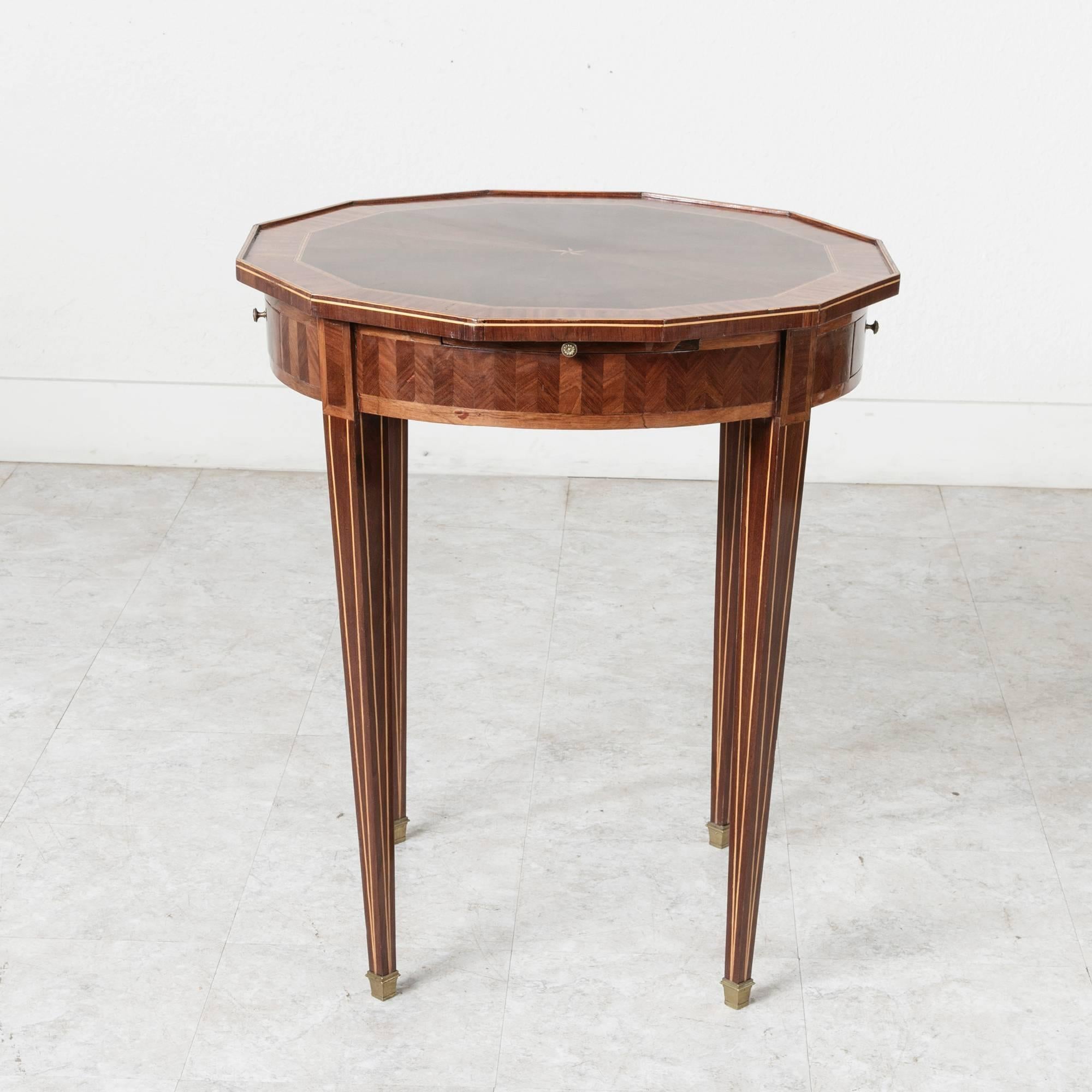 Walnut 19th Century Louis XVI Style Marquetry Gueridon Side Table with Inlay