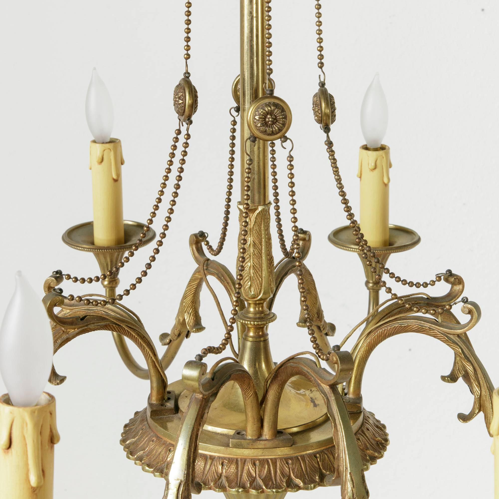 Mid-20th Century Large French Mid-Century Louis XVI Style Bronze Chandelier with Eight Lights