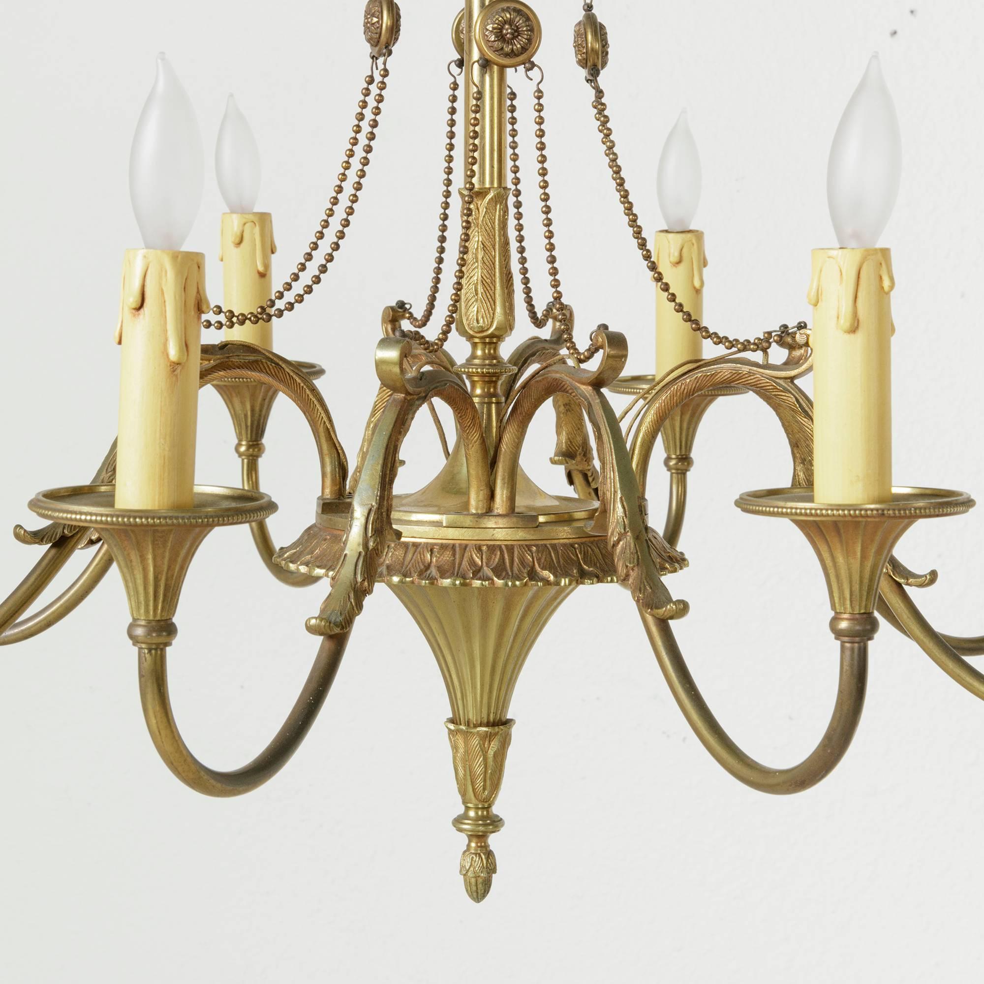 Large French Mid-Century Louis XVI Style Bronze Chandelier with Eight Lights 3