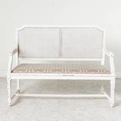 19th Century Hand-Carved Painted Louis XVI Style Banquette Bench Caned Back