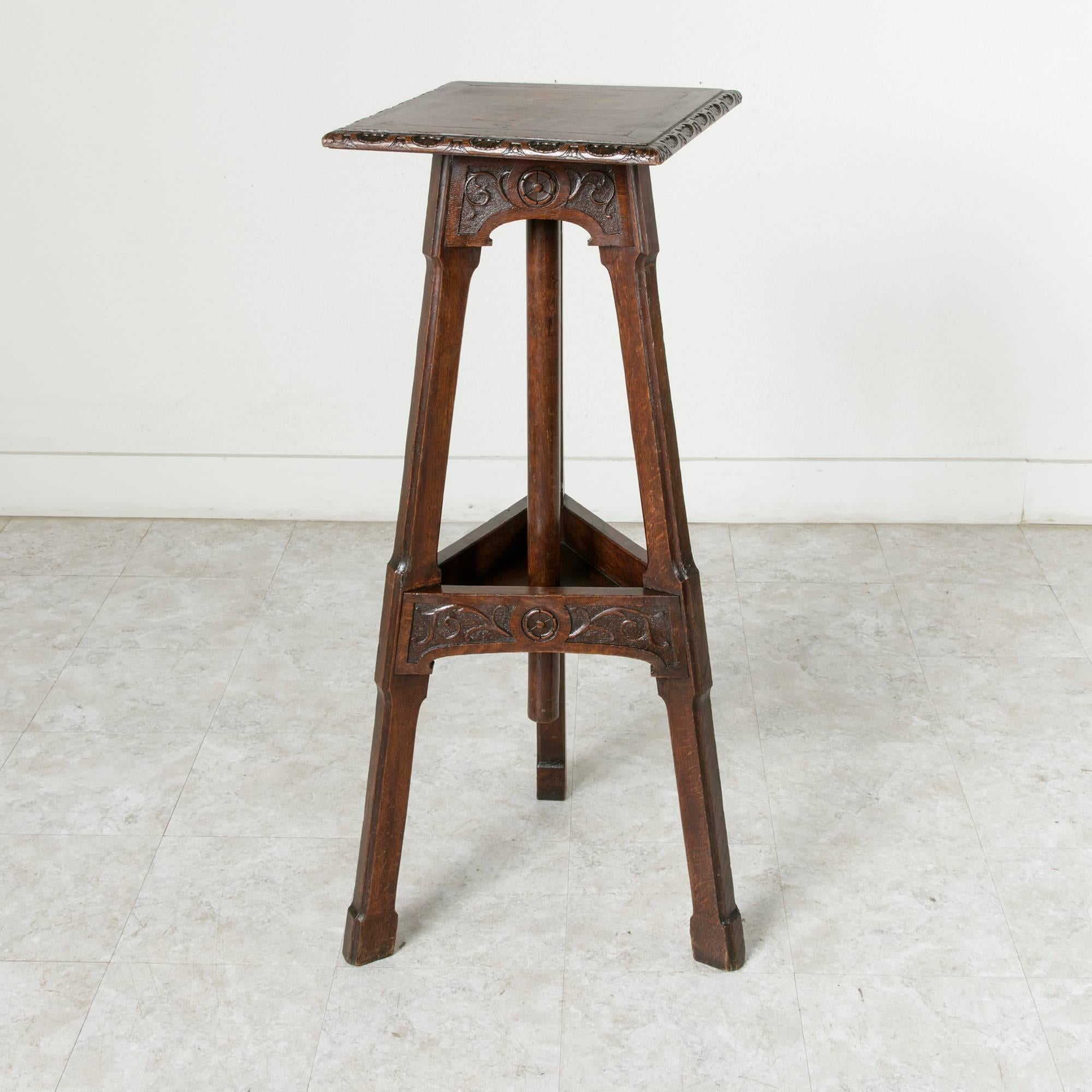 Late 19th Century, French Hand-Carved Oak Tall Pedestal or Sculptor's Table 1