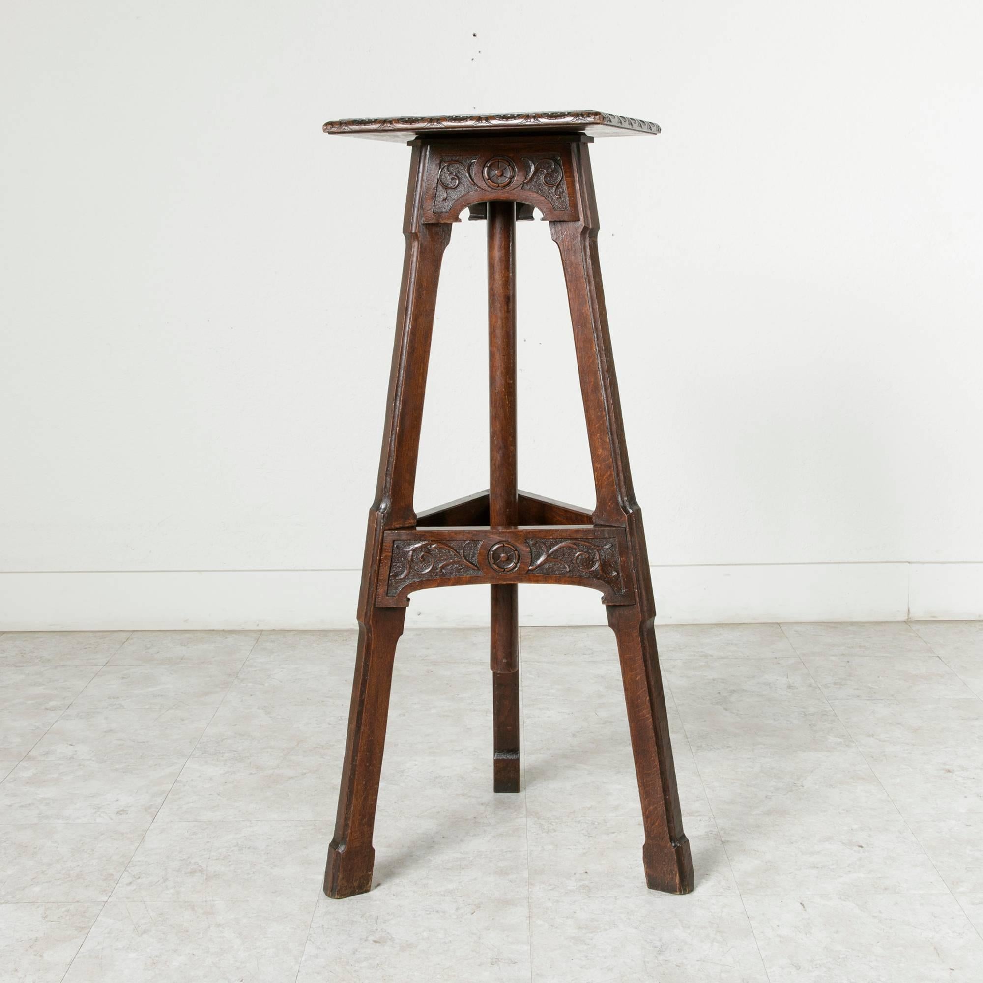 Late 19th Century, French Hand-Carved Oak Tall Pedestal or Sculptor's Table 2