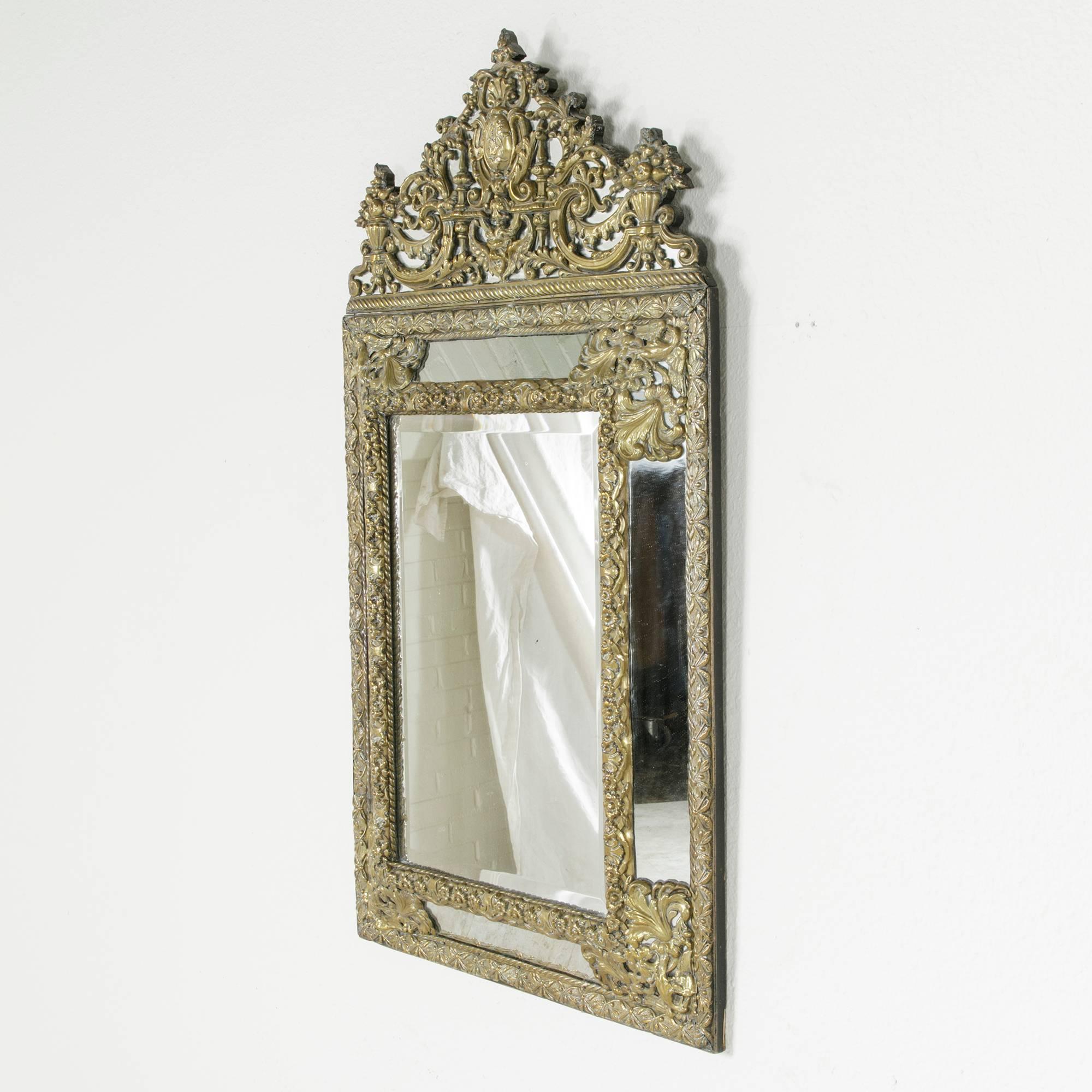 19th Century Napoleon III Period Bronze Repousse Cushion Mirror 4