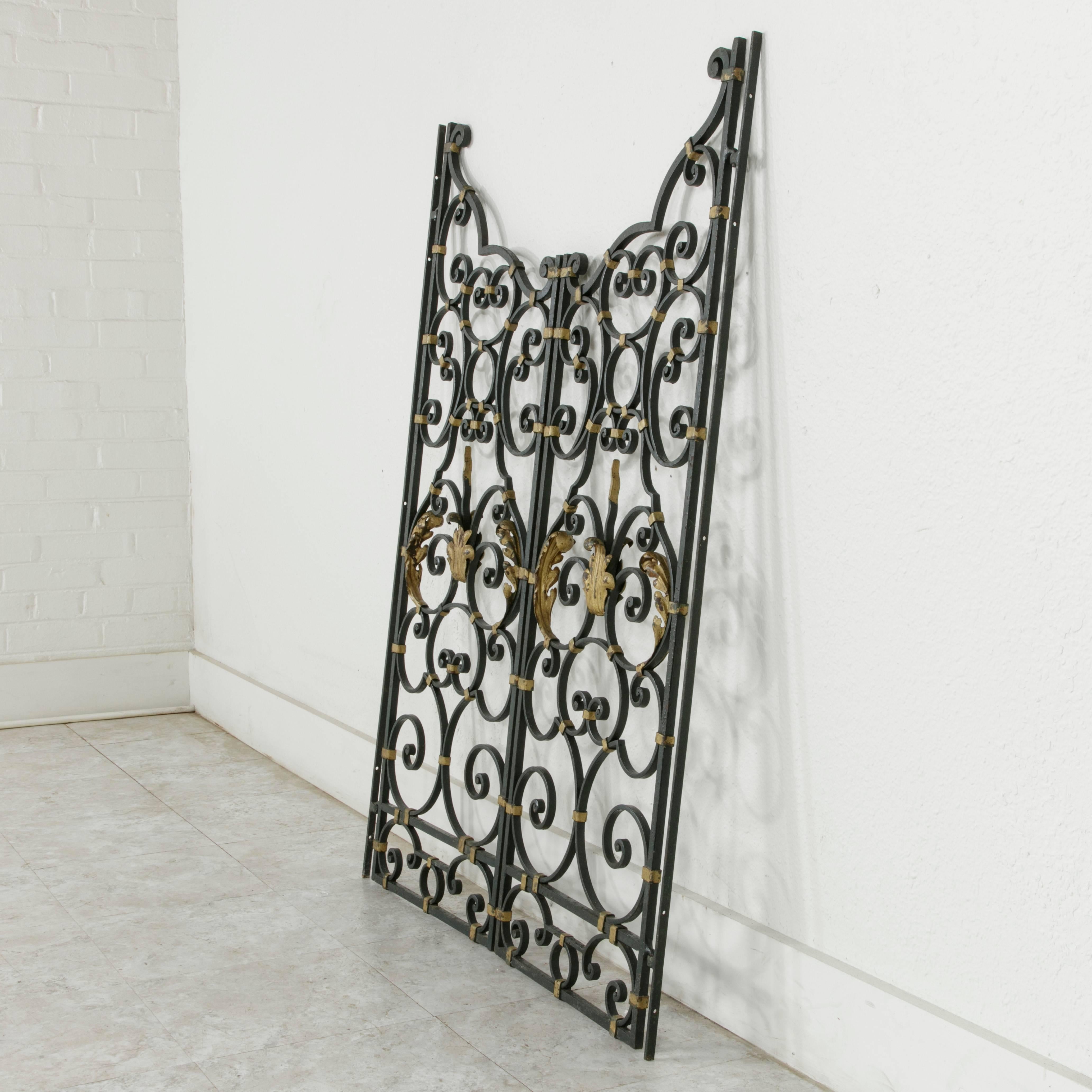 19th Century French Hand-Forged Double Faced Iron Gates Gold Detailing Acanthus 2