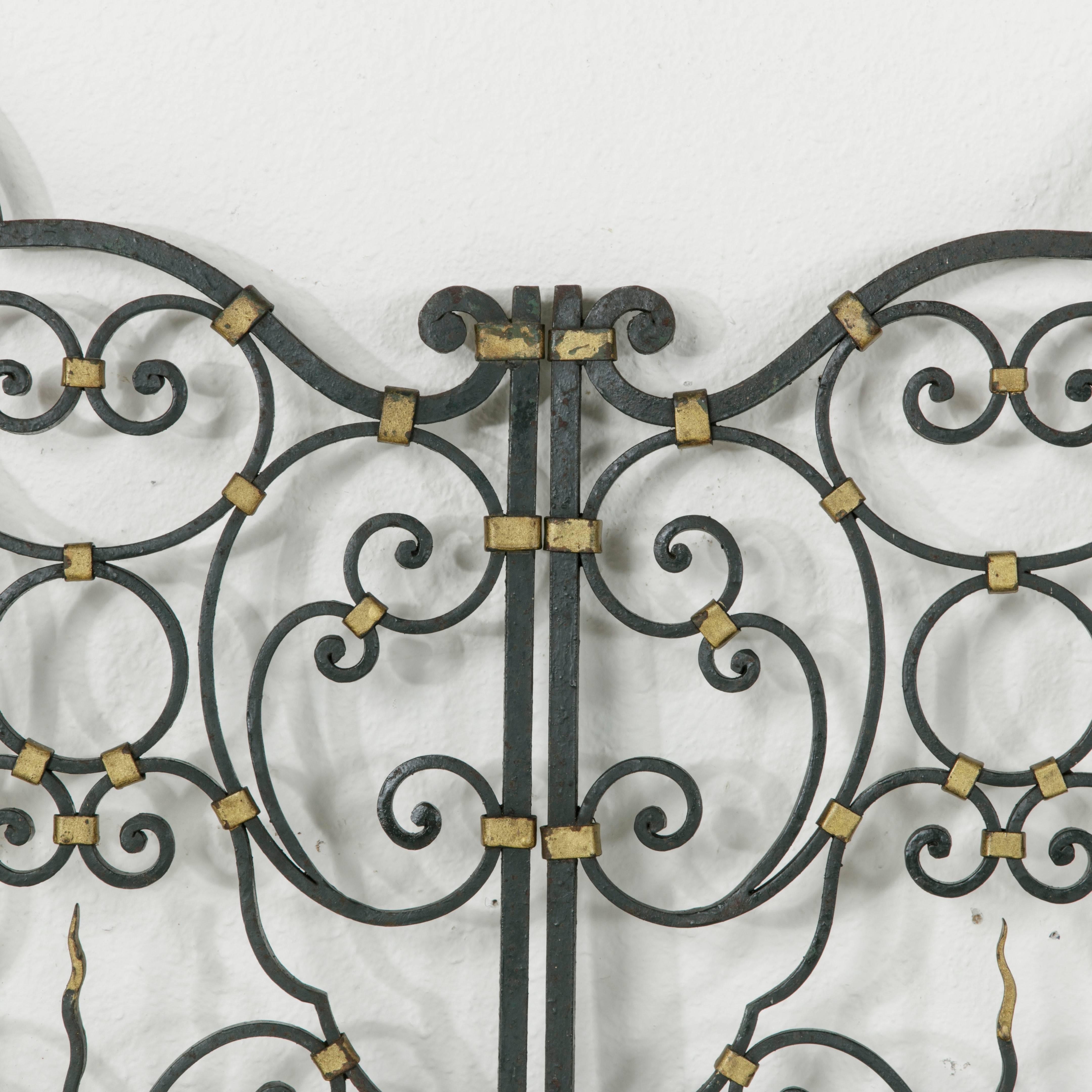19th Century French Hand-Forged Double Faced Iron Gates Gold Detailing Acanthus 3
