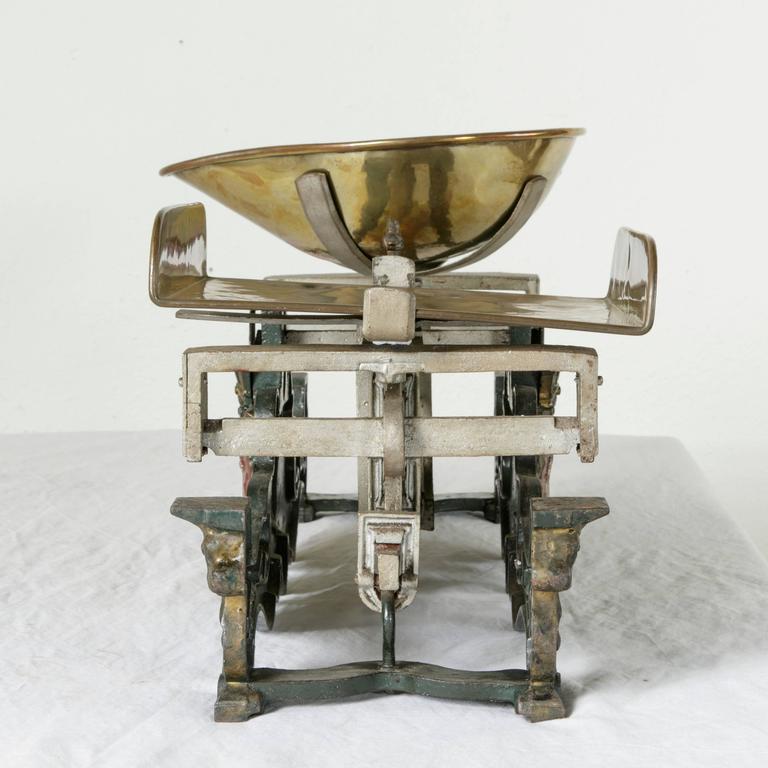 19th Century Very Large French Iron Butcher Scales with Brass Pans and