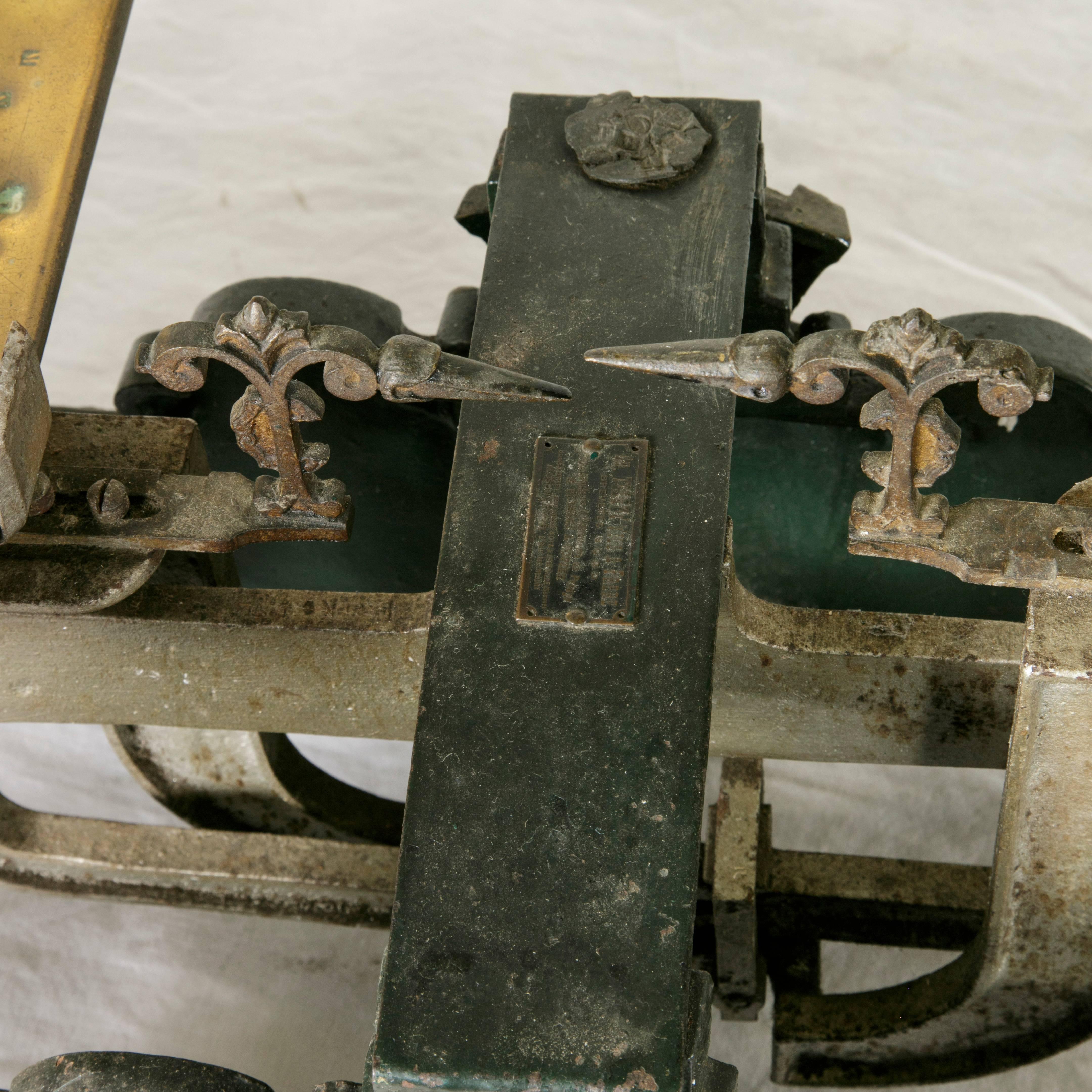 19th Century Very Large French Iron Butcher Scales with Brass Pans and Weights 2