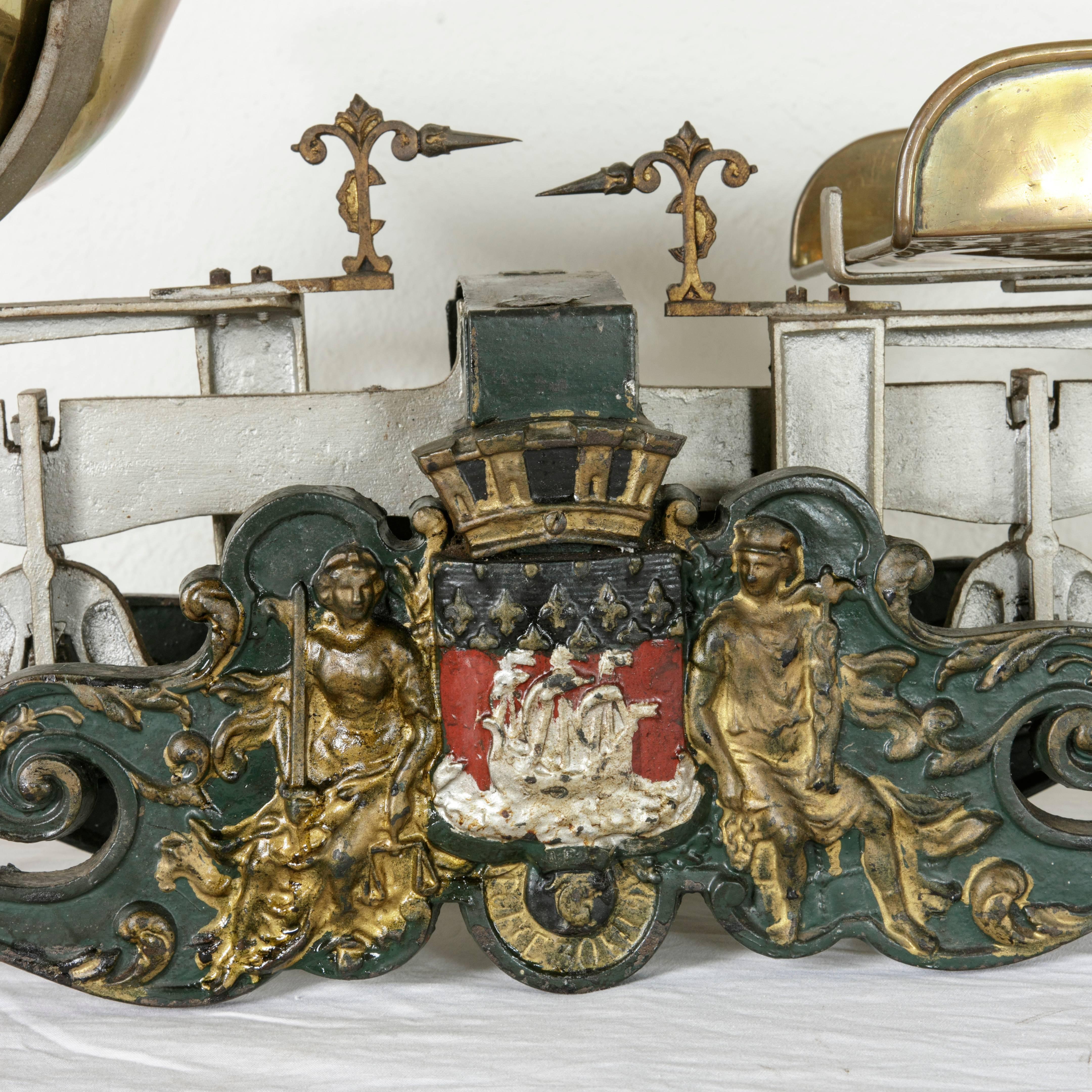 19th Century Very Large French Iron Butcher Scales with Brass Pans and Weights In Good Condition In Fayetteville, AR