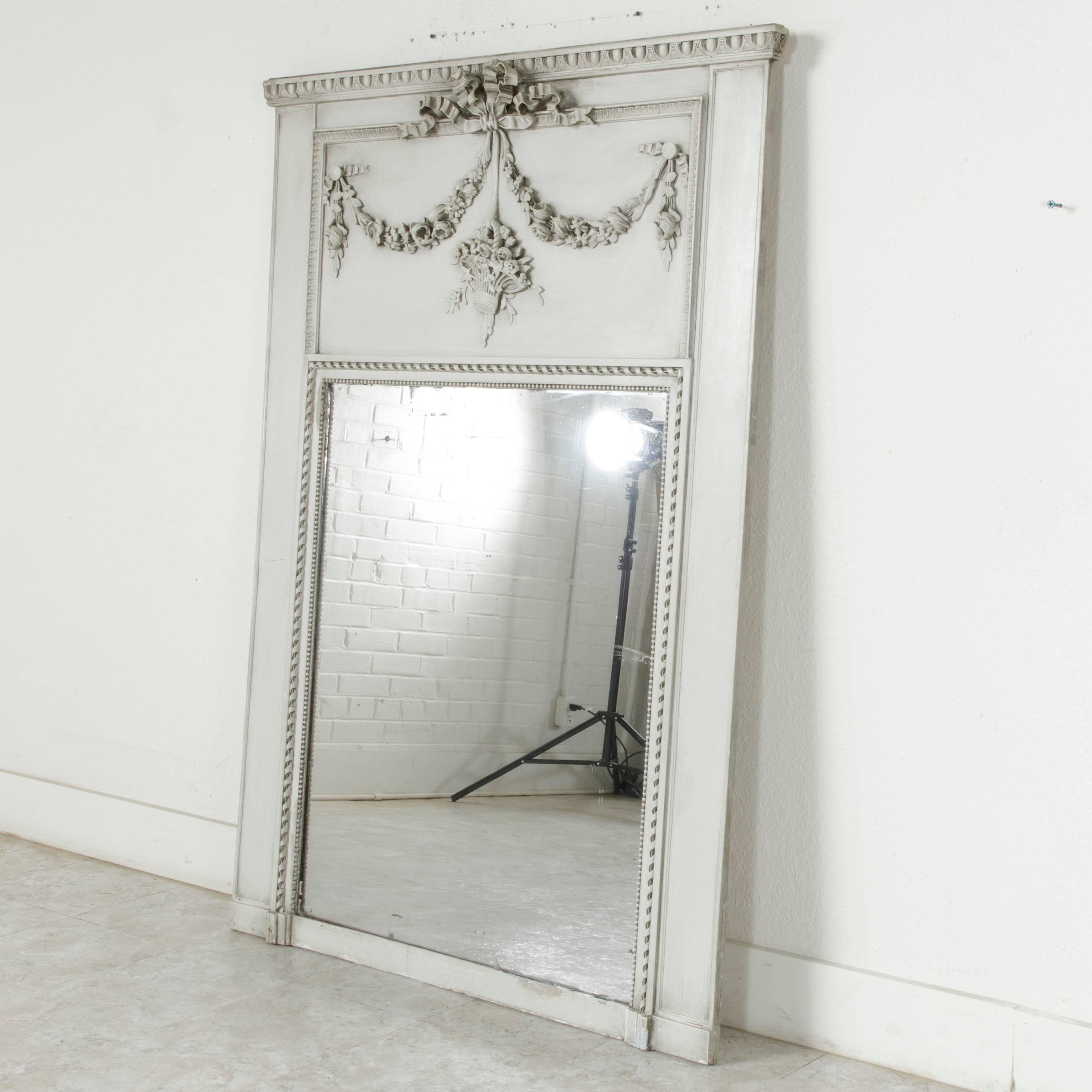 Early 20th Century Large Louis XVI Style Trumeau Mantle Mirror with Basket Motif 2