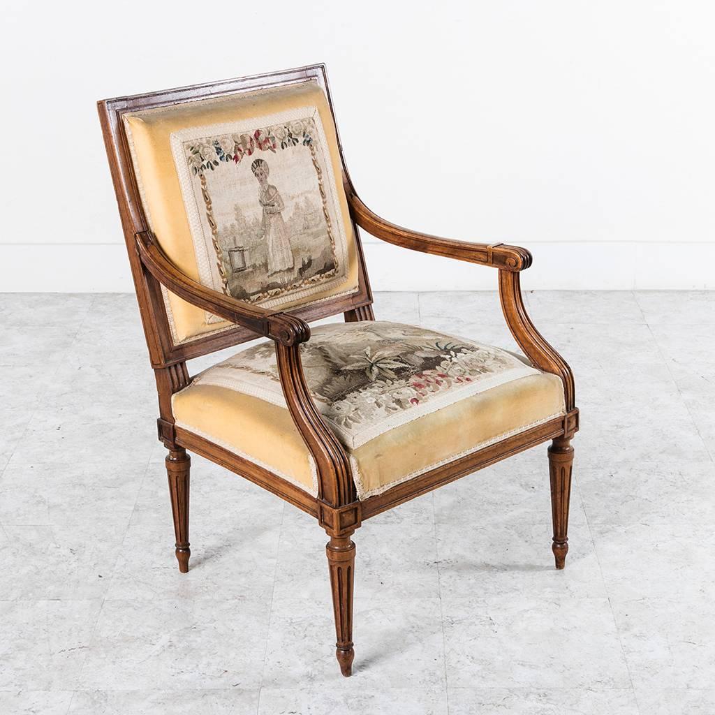 Nineteenth Century Louis XVI Style Walnut Armchairs With Gobelins Tapestry 5