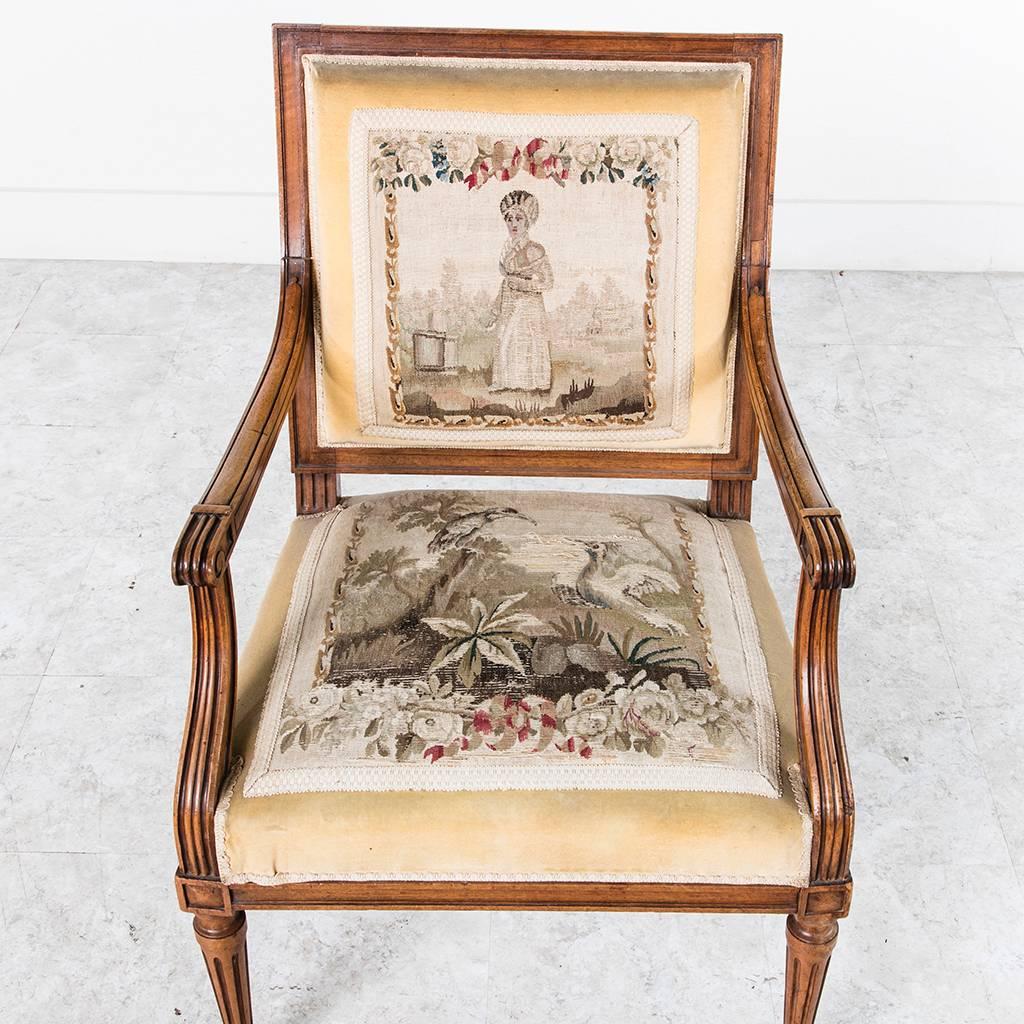 Nineteenth Century Louis XVI Style Walnut Armchairs With Gobelins Tapestry 3