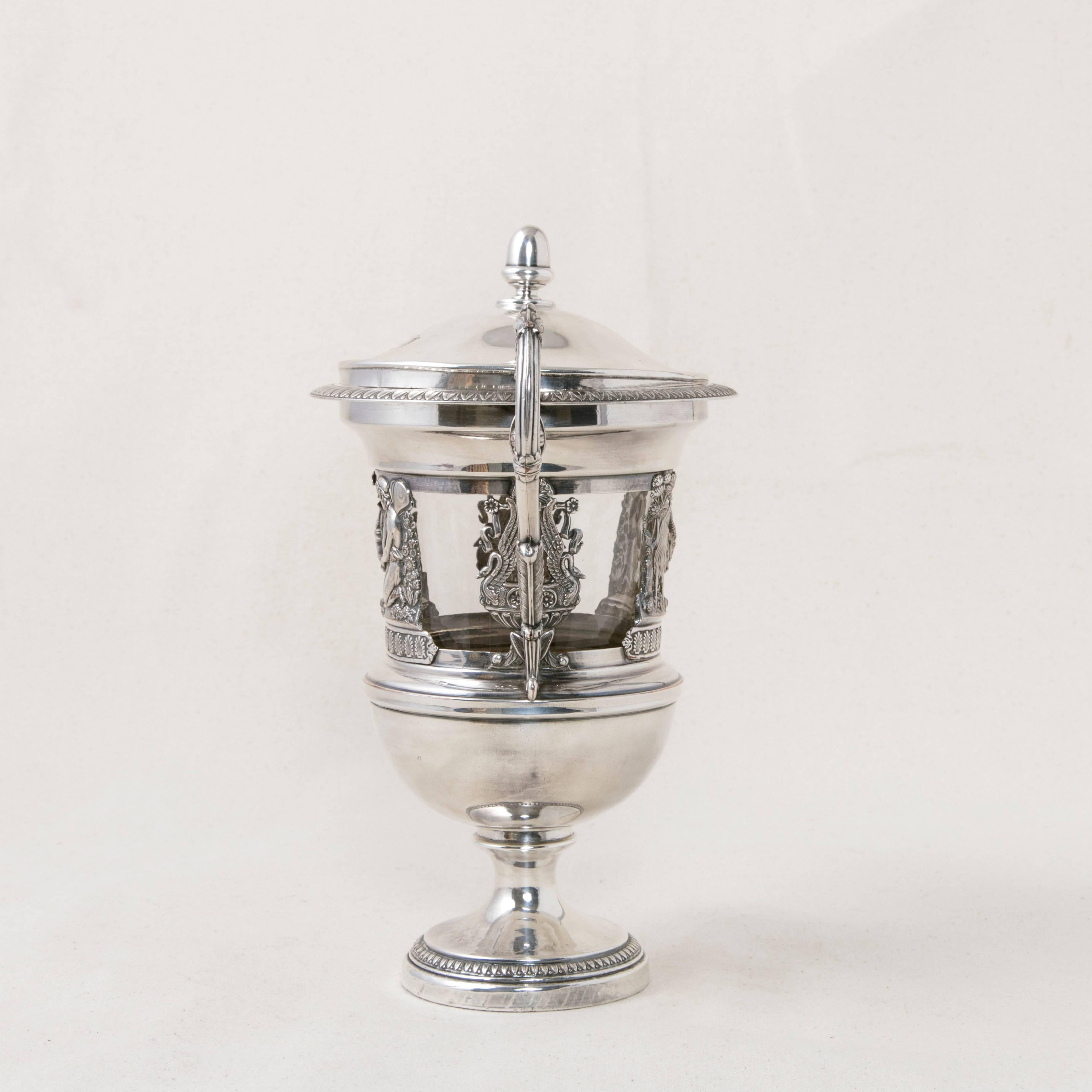 19th Century, English Silver Plate Serving Piece or Urn with Crystal Insert In Good Condition In Fayetteville, AR