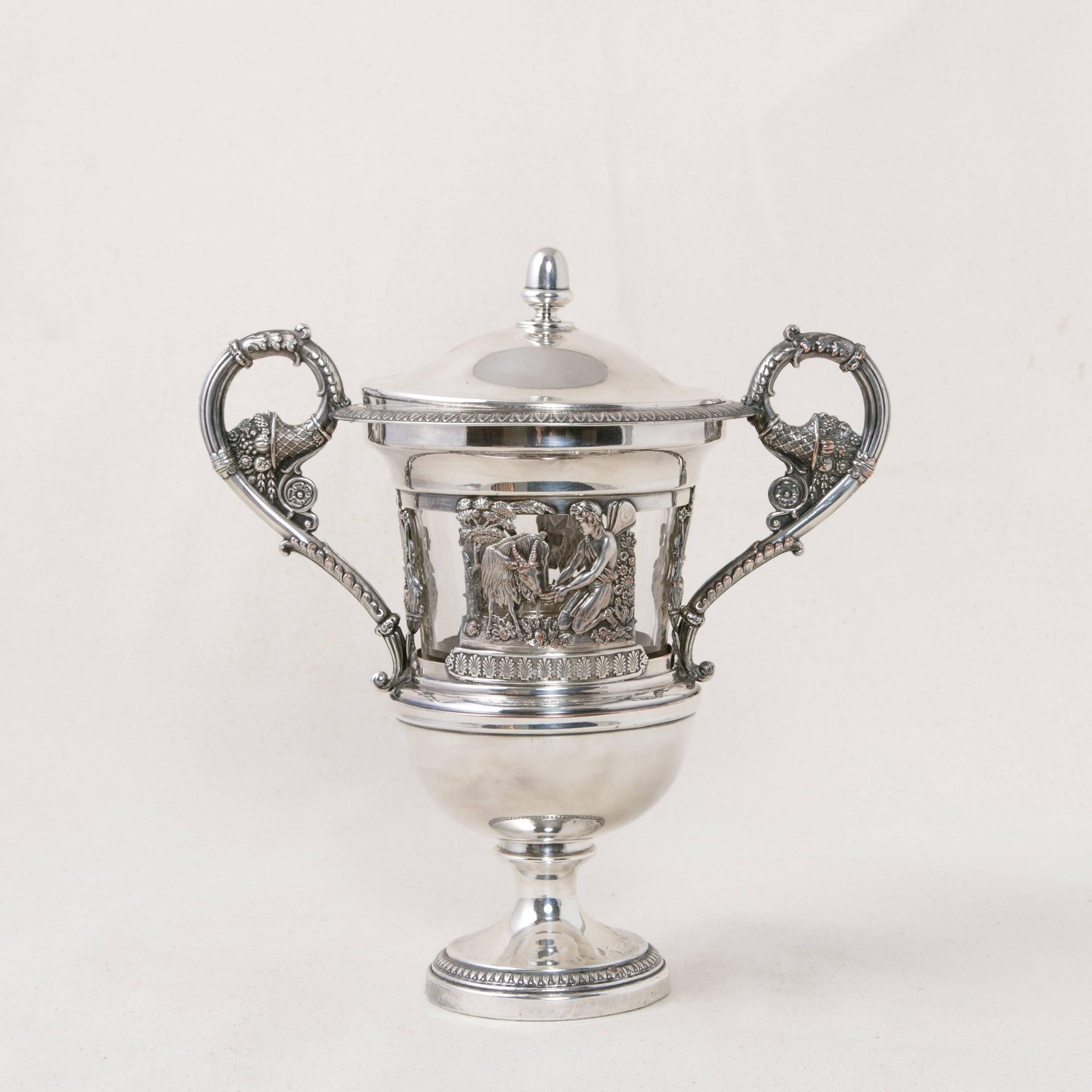 19th Century, English Silver Plate Serving Piece or Urn with Crystal Insert 1