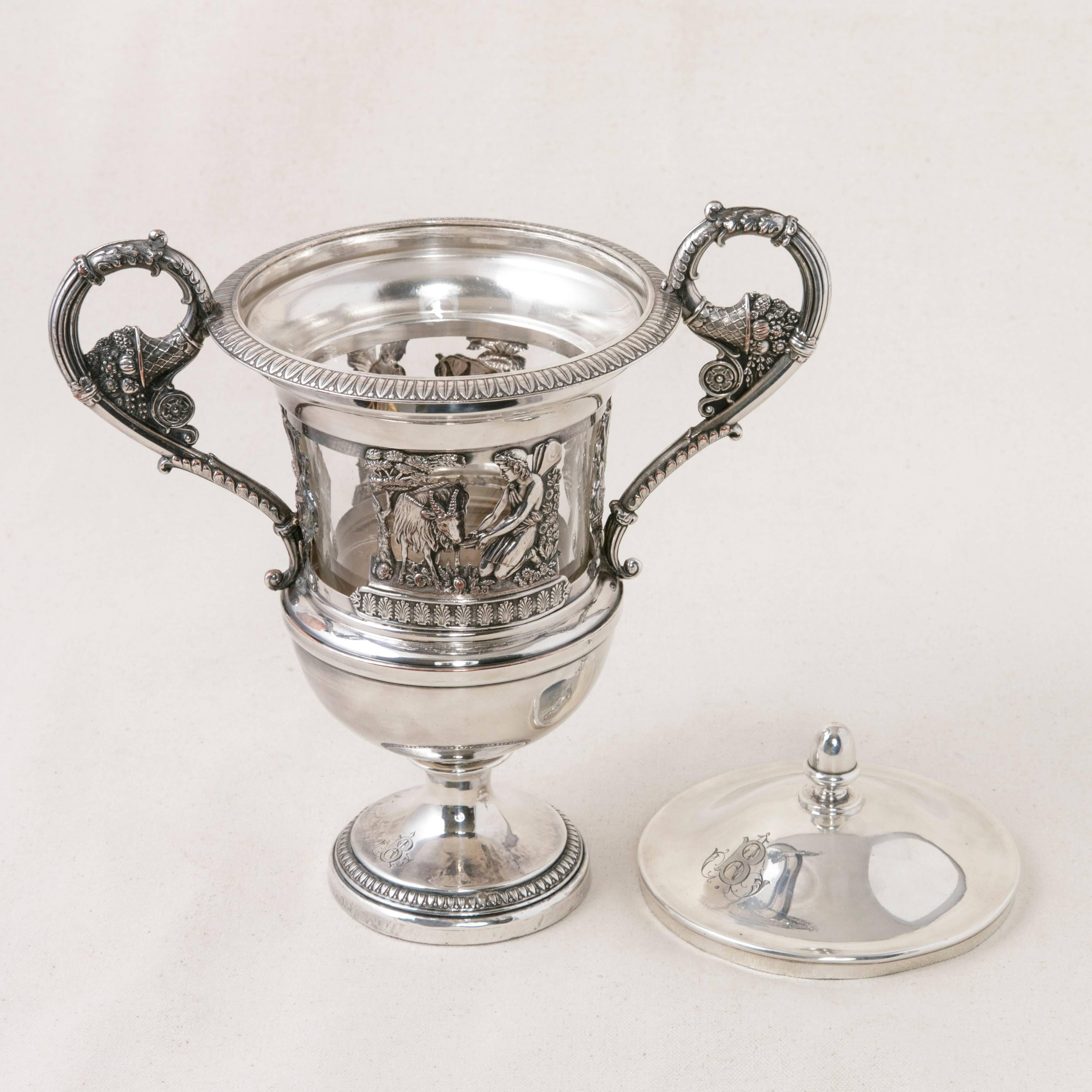 19th Century, English Silver Plate Serving Piece or Urn with Crystal Insert 3