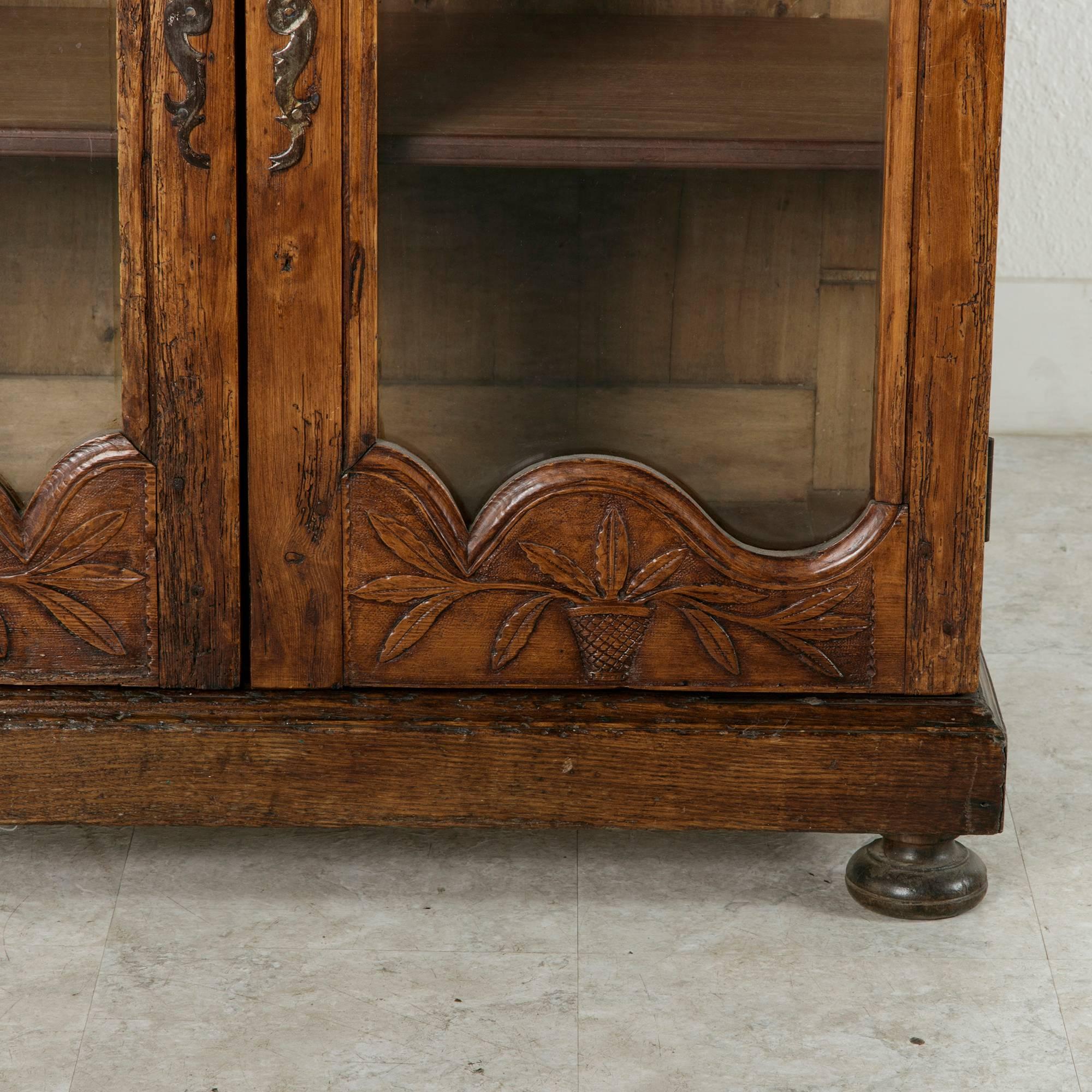 19th Century French Hand-Carved Pine and Oak Rustic Vitrine or Display Cabinet 5