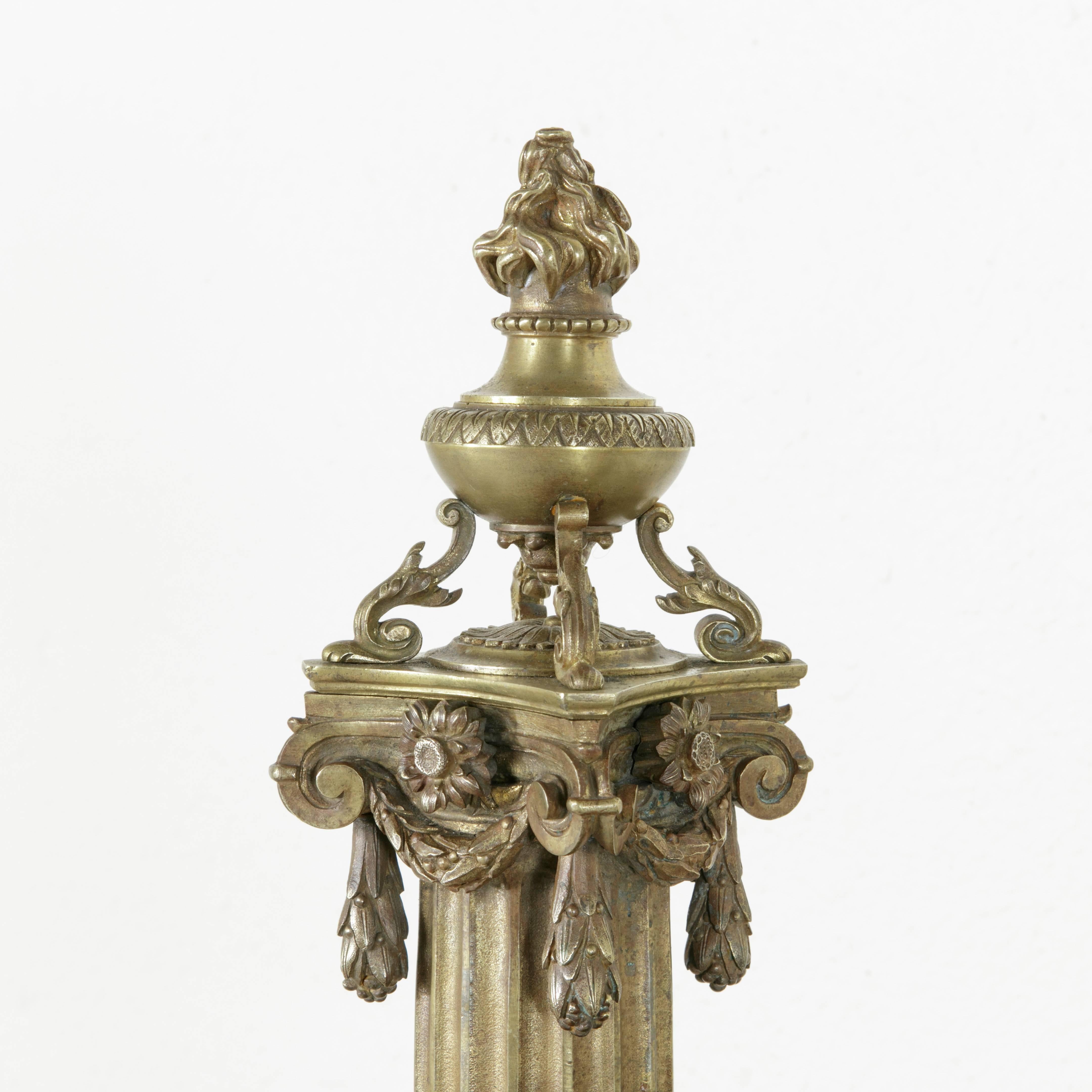 Exceptional Early 19th Century French Bronze Fireplace Fender and Putti Andirons 1