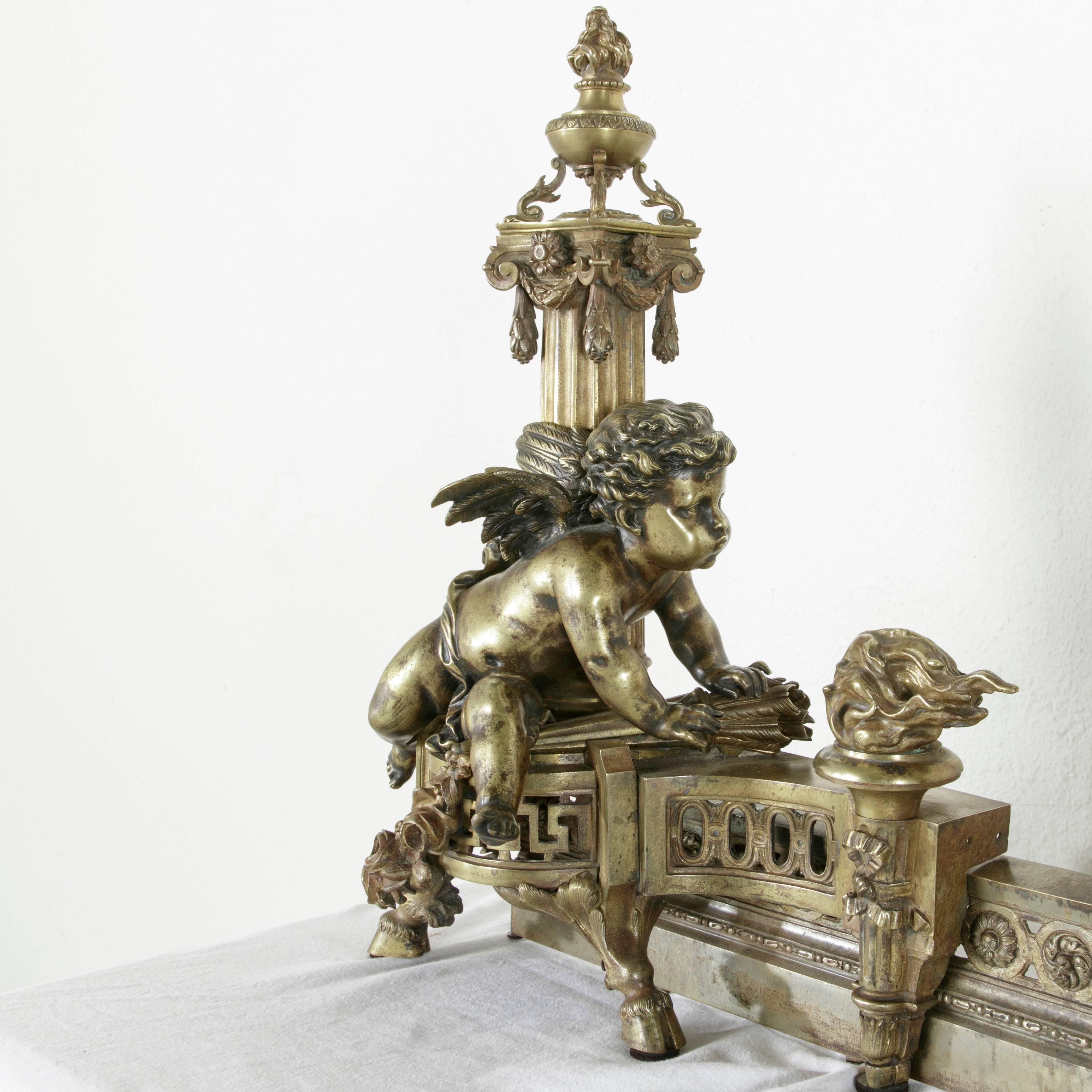 Exceptional Early 19th Century French Bronze Fireplace Fender and Putti Andirons 3